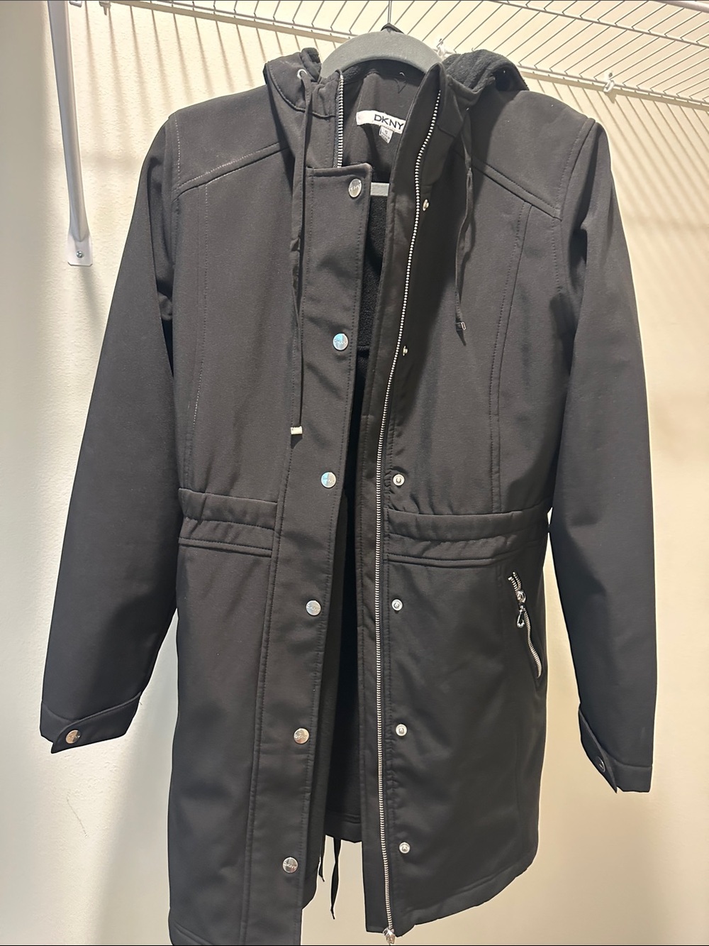 DKNY Black Hooded Utility Parka Jacket